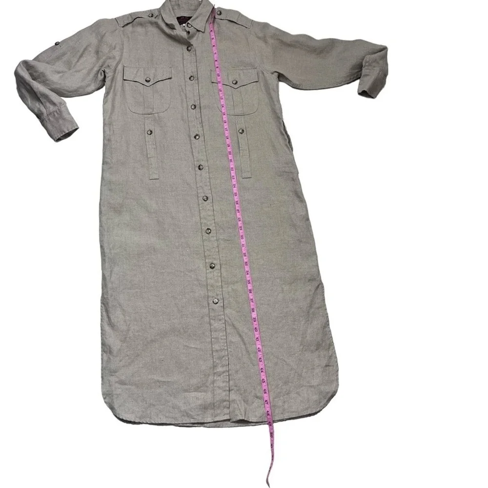 Willis & Geiger Outfitters Safari Shirt Dress Long Khaki Button Front Linen